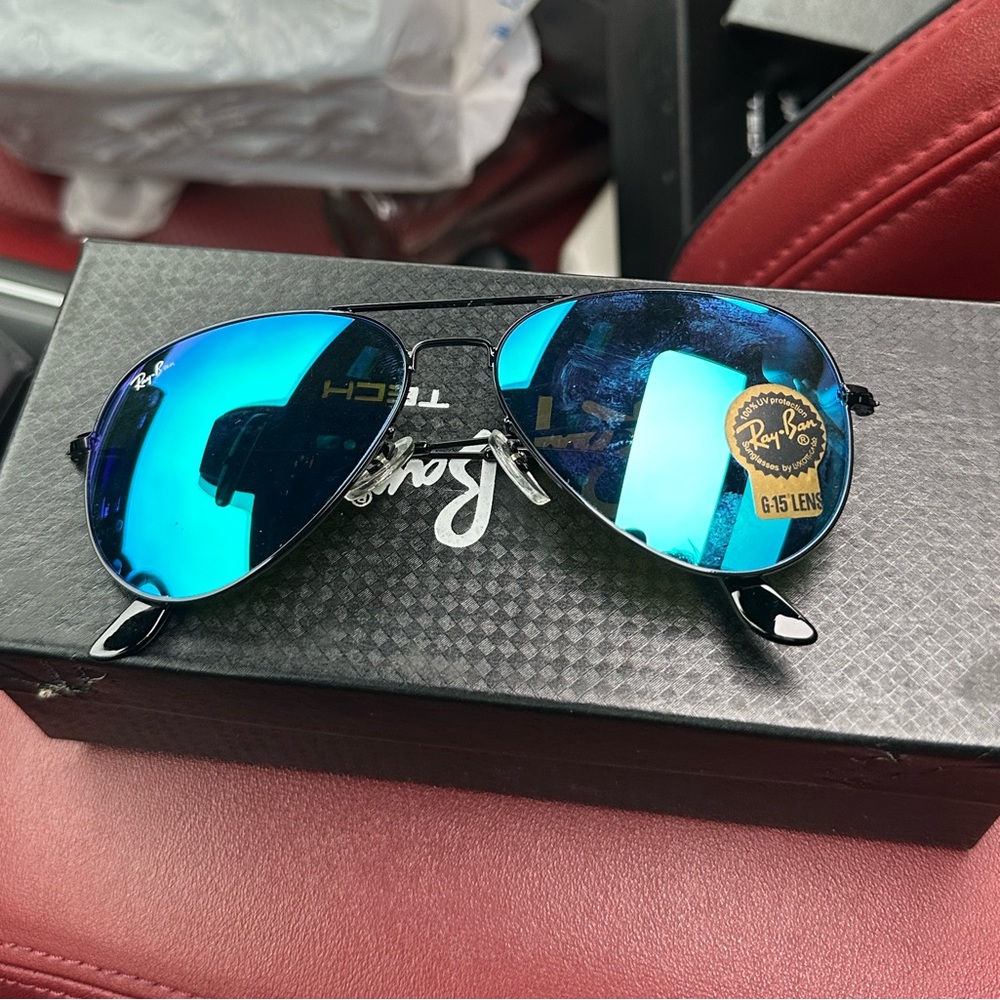 Ray-Ban Aviator 58mm Sunglasses - Black Frame and Flash Blue Lens (RB3025)